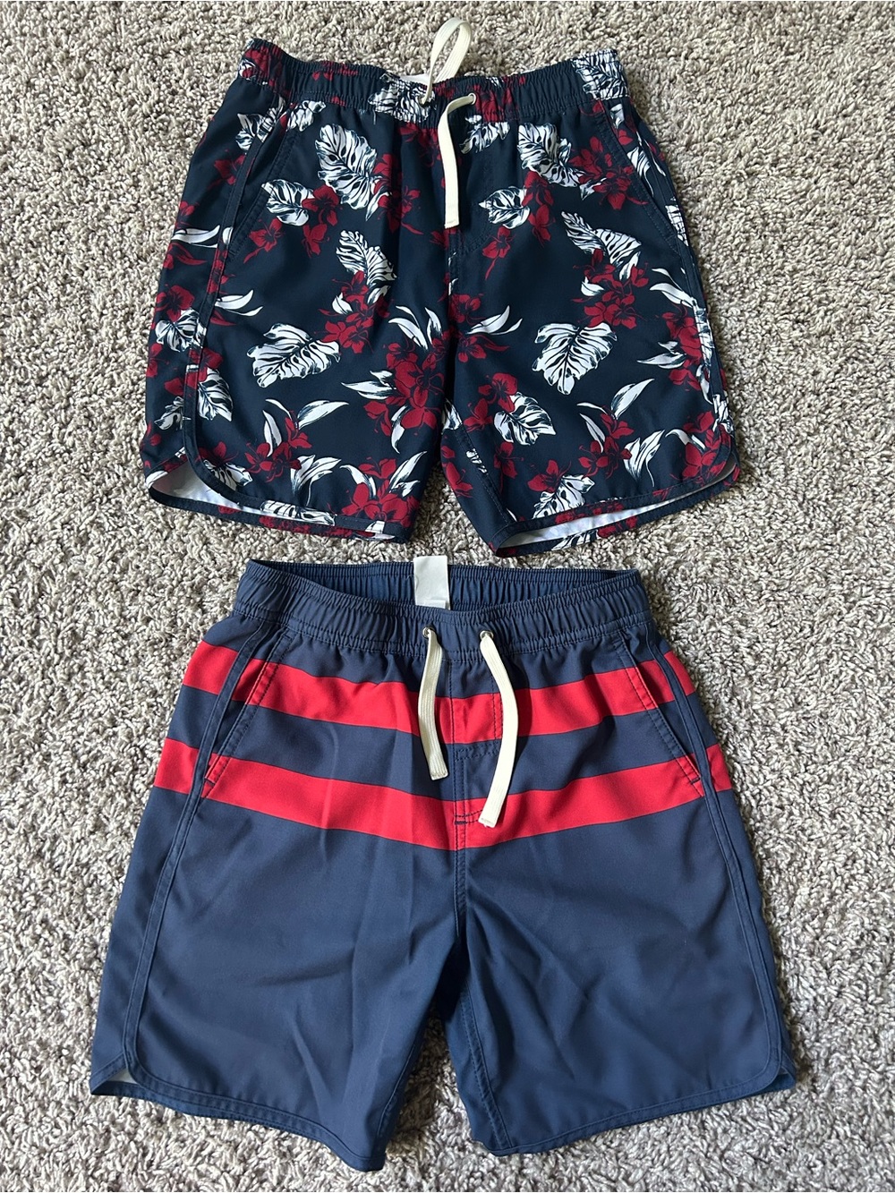 Fair Harbor Youth Navy Swim Trunk Set with Red and White Floral & Stripe